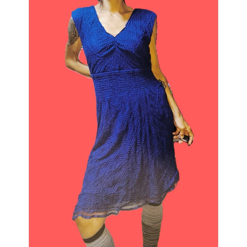 Rabbit Designs ~ Dark Blue Lace Overlay Flowy Mini Dress  XL